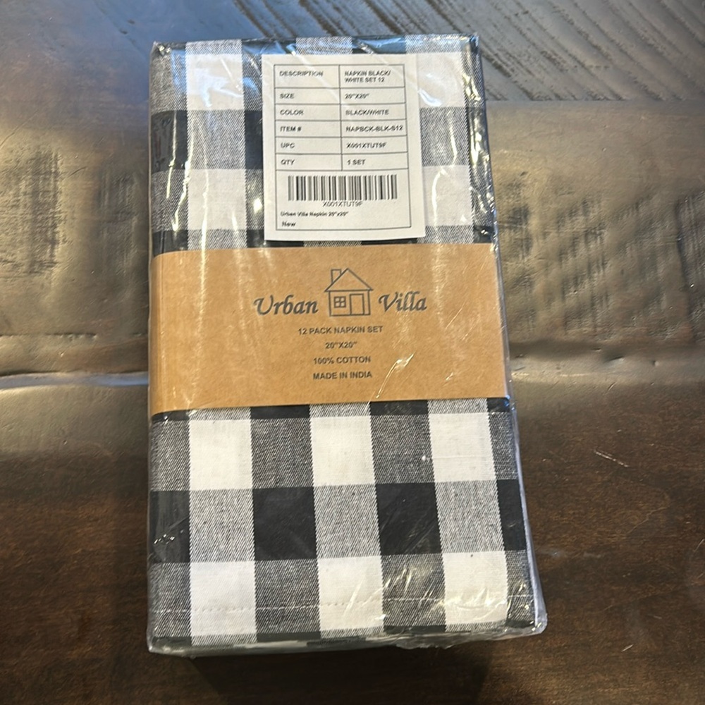 NWT Urban Villa Buffalo Check Linen Napkins